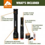 Ozark Trail 1600 Lumens LED Flashlight with Hybrid Power (Alkaline and Rechargeable Battery Included), Black