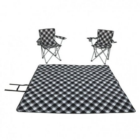 Ozark Trail Blanket and Two Chair Combo, Adult, Black White