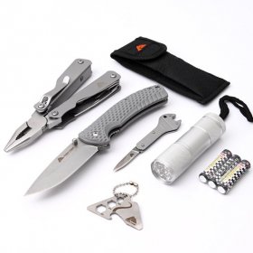 Ozark Trail 3.33" Pocket Knives Set 15-in-1 multi-function tool 9 LED flashlight For Camping