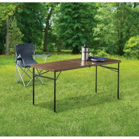 Ozark Trail 5FT Wood Folding Table, Brown, 60" x 25.6" x 28.93"