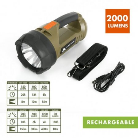 Ozark Trail 2000 Lumen Dual Source LED Rechargeable Spotlight with 5000 mAh Power Bank, Olive