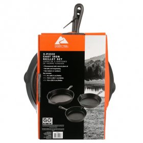 Ozark Trail 3 Piece Cast Iron Skillet Set, Pre-seasoned (8", 10.5", 12")