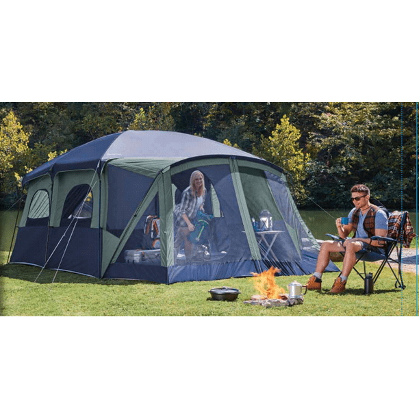 Ozark Trail 12-Person Cabin Tent, with Screen Porch and 2 Entrances for Camping