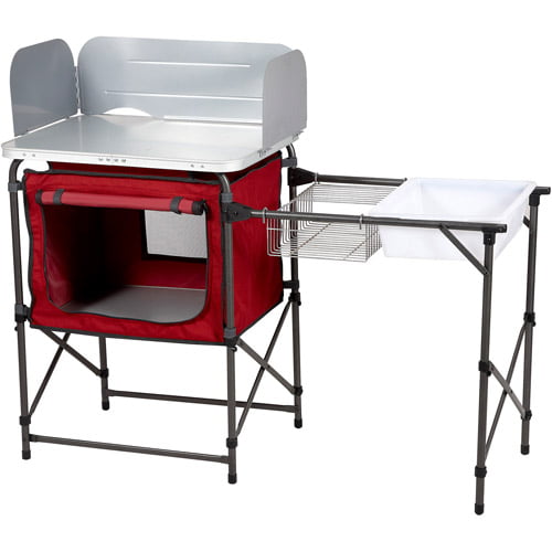 Ozark Trail Camping Table, Silver and Red, 31 Height\" x 13 width\" x 8.25 length\"